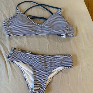 Blue and white bikini